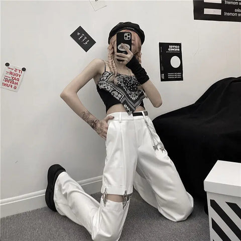 Pantalones góticos de estilo harajuku con cadena