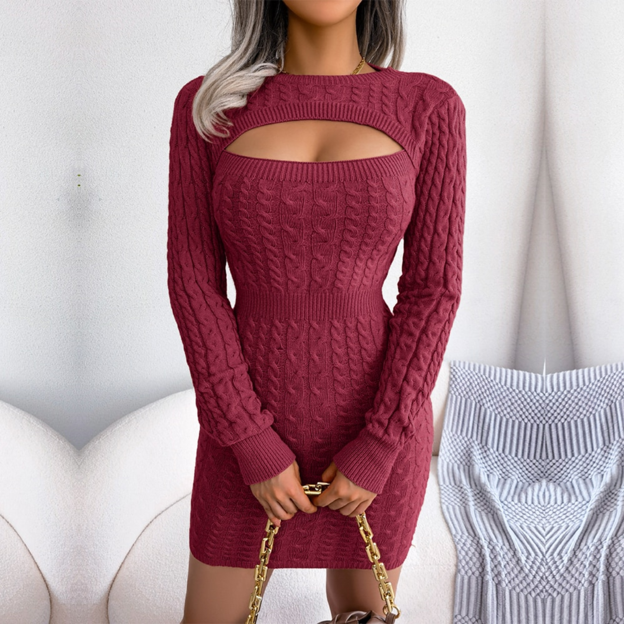 Loyalty - Burgundy Braided Cutout Knitted Dress