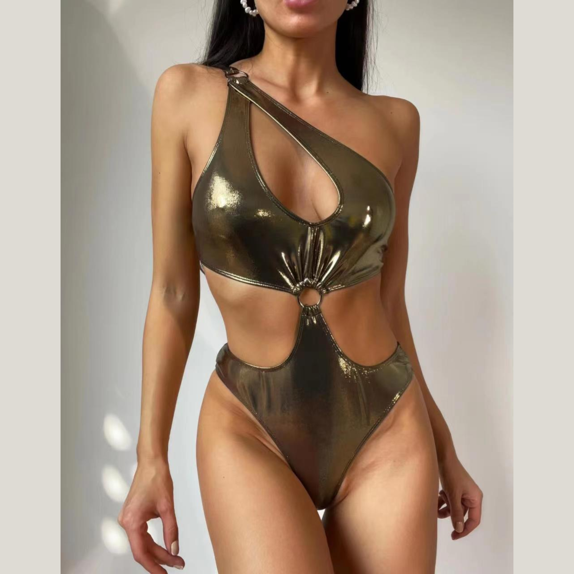 Seliza - Gold Metallic Cutout Swimsuit Set
