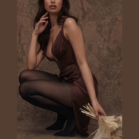 Chantel - Brown Draped Satin Bodycon Dress