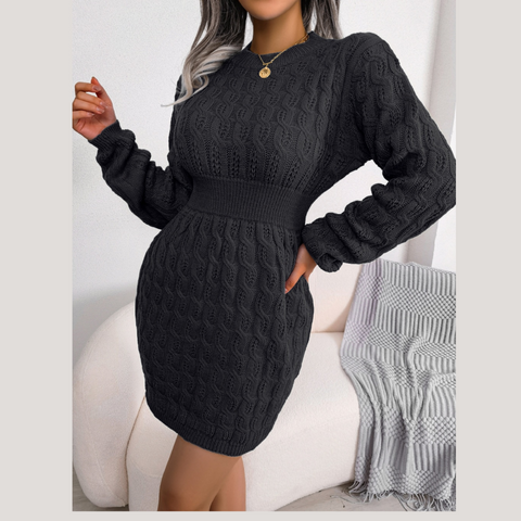 Samara - Black Cable Knit Mini Sweater Dress