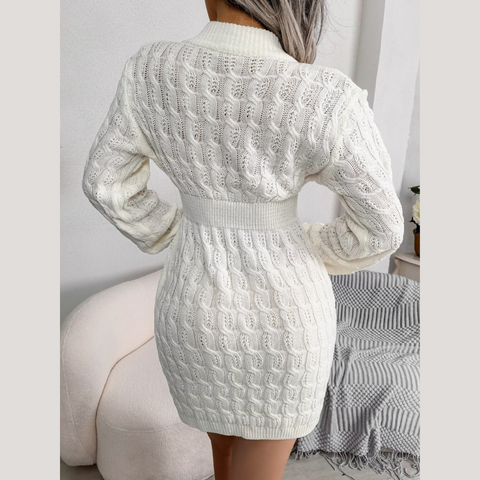 Samara - White Cable Knit Mini Sweater Dress