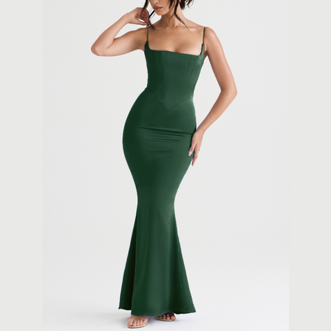 Shiloh - Green Satin Maxi Bodycon Dress