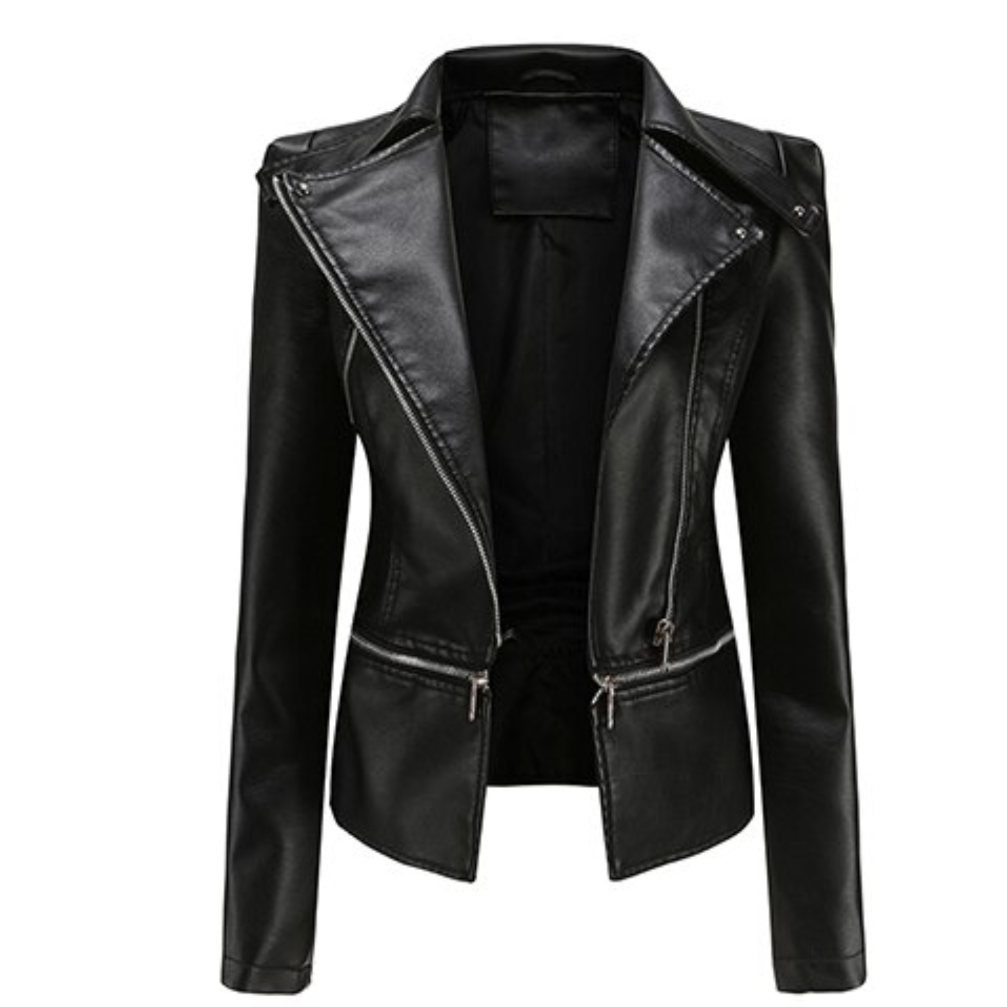 Cici - Black PU Leather Adjustable Length Jacket