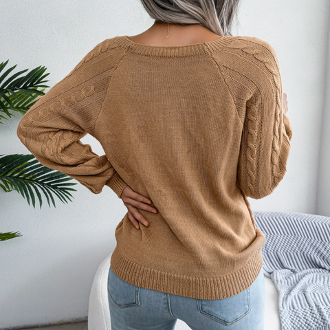 Sofia - Beige Square Neck Pullover Sweater Top