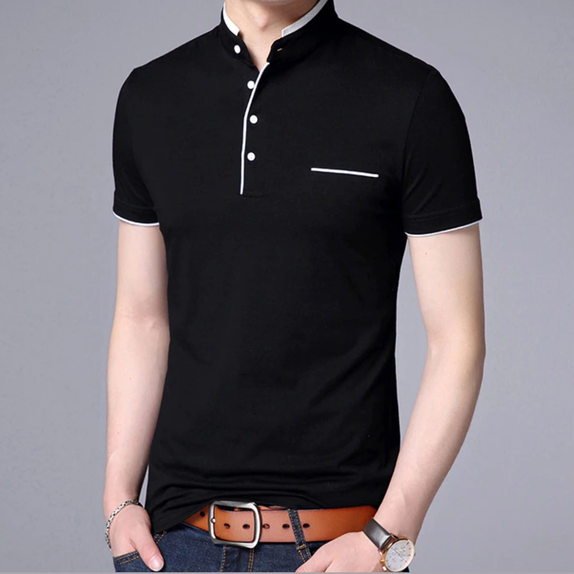 Liam - Mandarin Collar Polo Shirt