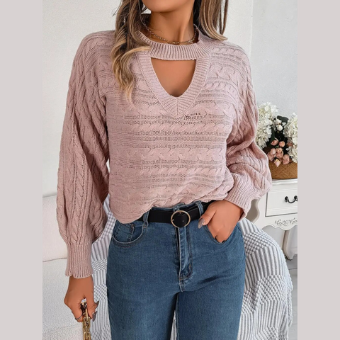 Tina - Pink Twist Knit Cutout Sweater Top