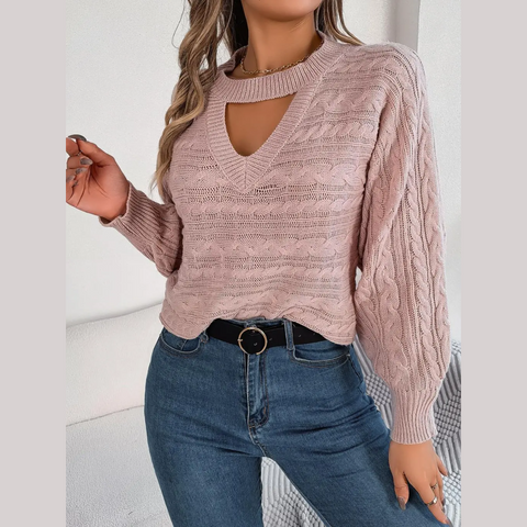 Tina - Pink Twist Knit Cutout Sweater Top