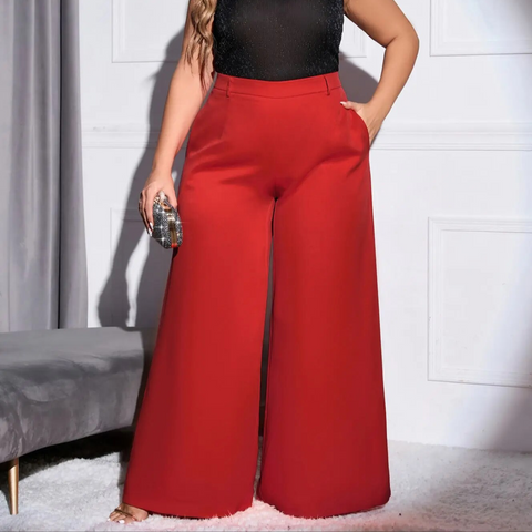 Lola - Red Plus Size High Waist Wide Leg Pants