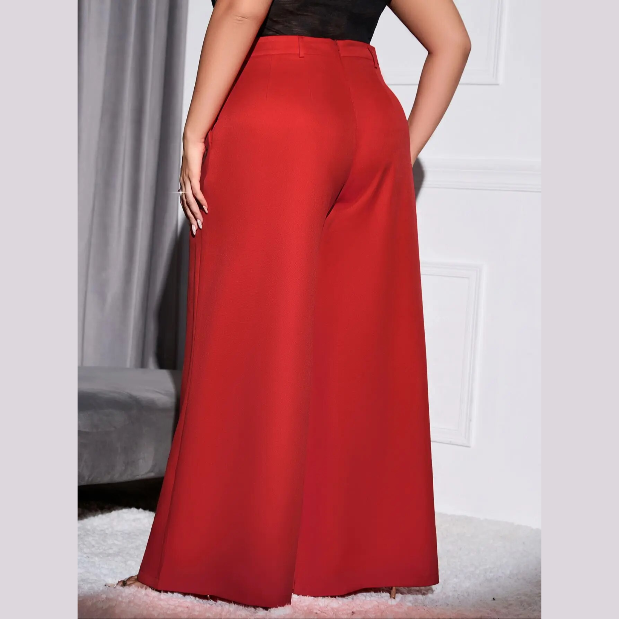 Lola - Red Plus Size High Waist Wide Leg Pants