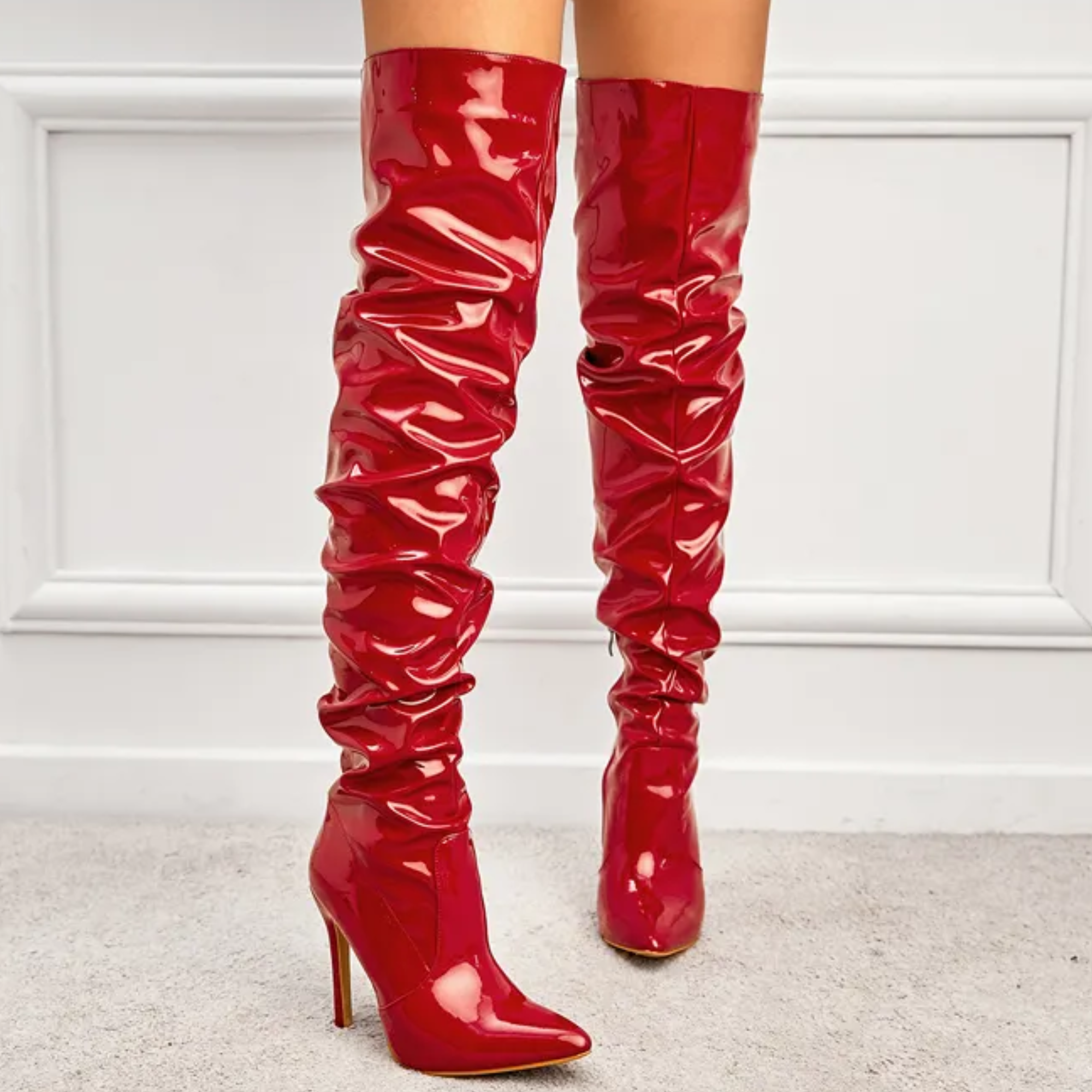 Red Patent Leather Over The Knee Boots
