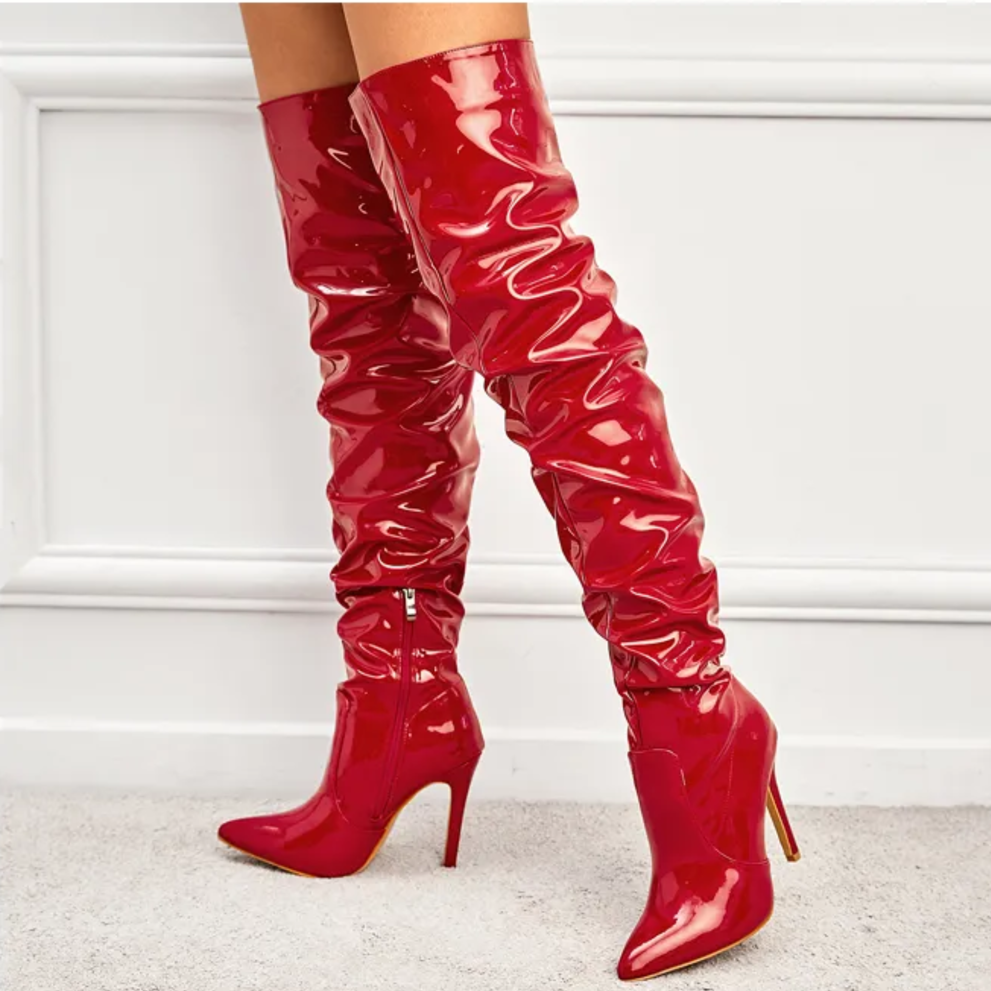 Red Patent Leather Over The Knee Boots