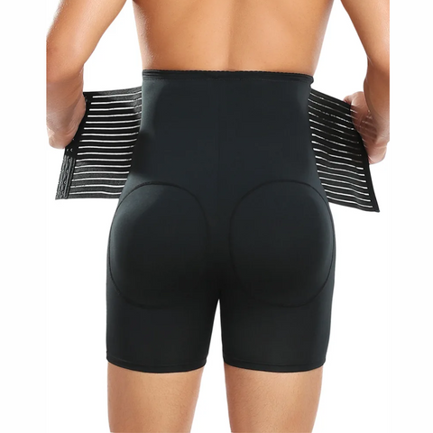 Men's Padded Shapewear Shorts & Built In Waist Trainer Belt