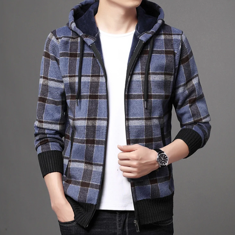 Leo - Plaid Hooded Zipper Jacket