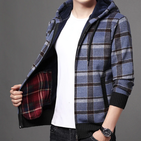 Leo - Plaid Hooded Zipper Jacket