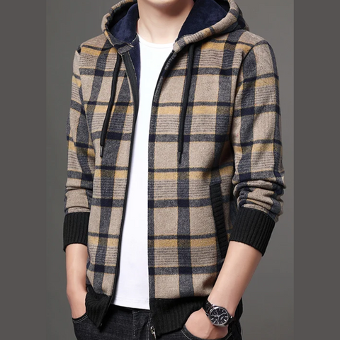 Leo - Plaid Hooded Zipper Jacket