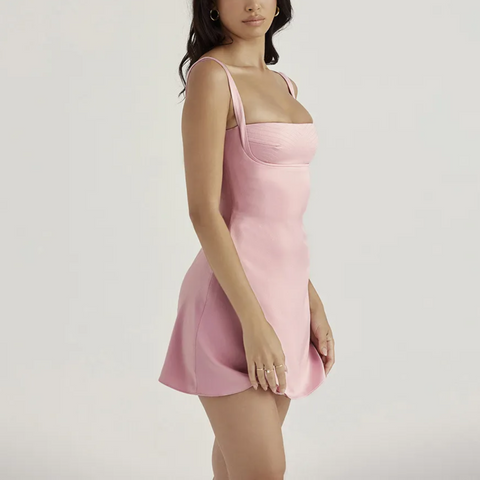 Paulina - Pink Satin A-Line Mini Dress