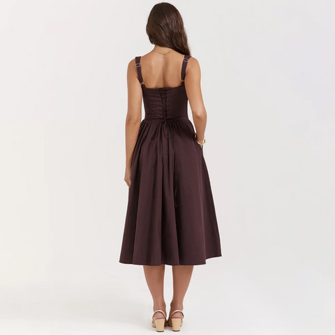 Yara - Brown Midi Fit & Flare Vintage Dress