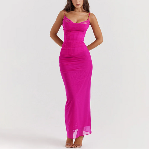 Maritza - Rose Pink Mesh Corset Bodycon Dress