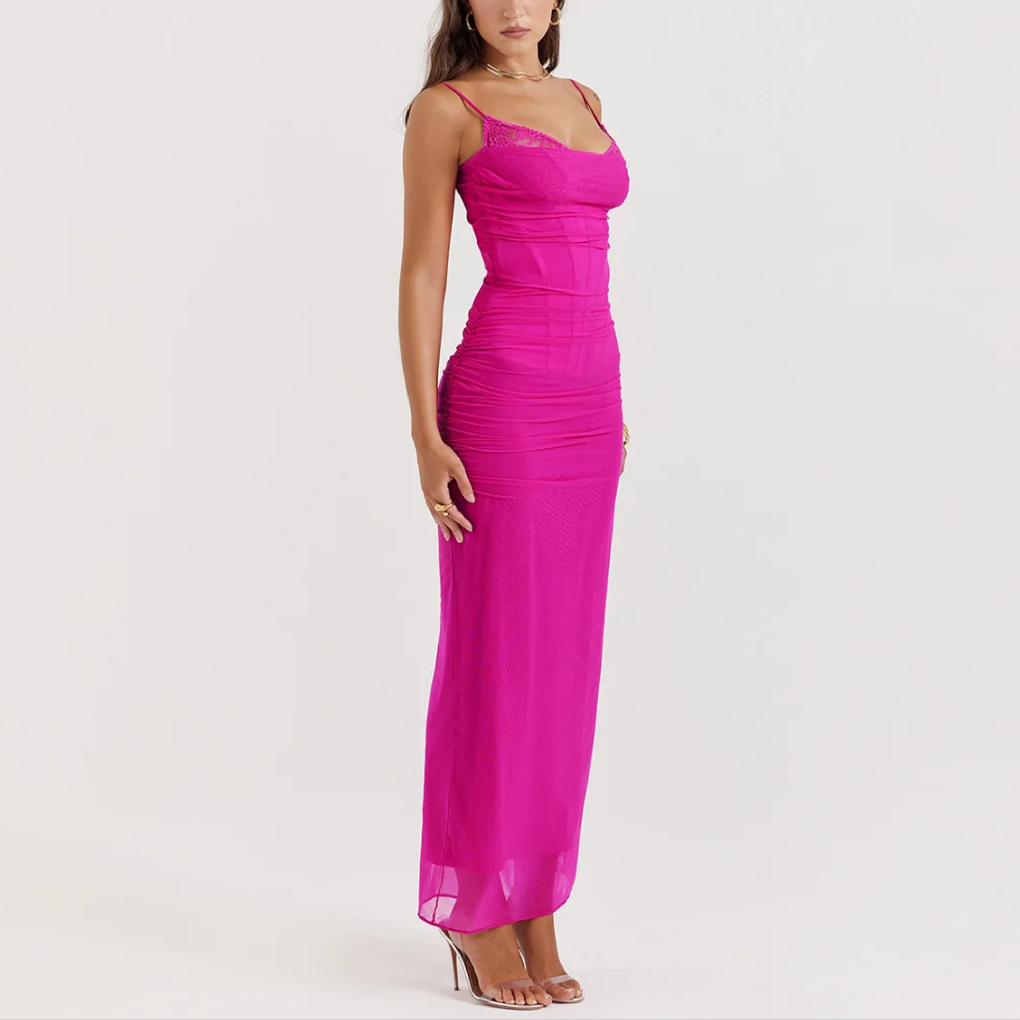 Maritza - Rose Pink Mesh Corset Bodycon Dress