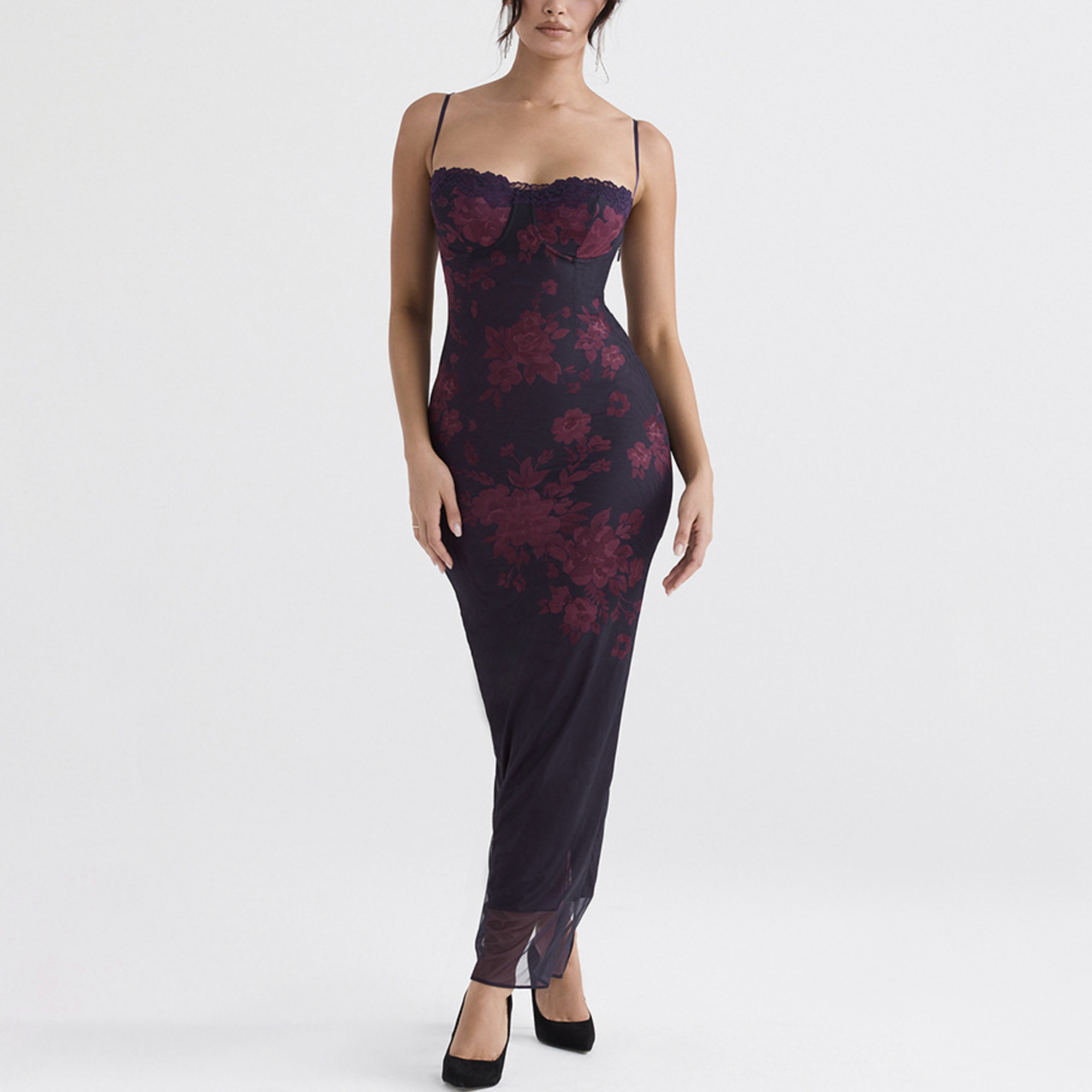 Lottie -Floral Print Cocktail Evening Maxi Bodycon Dress
