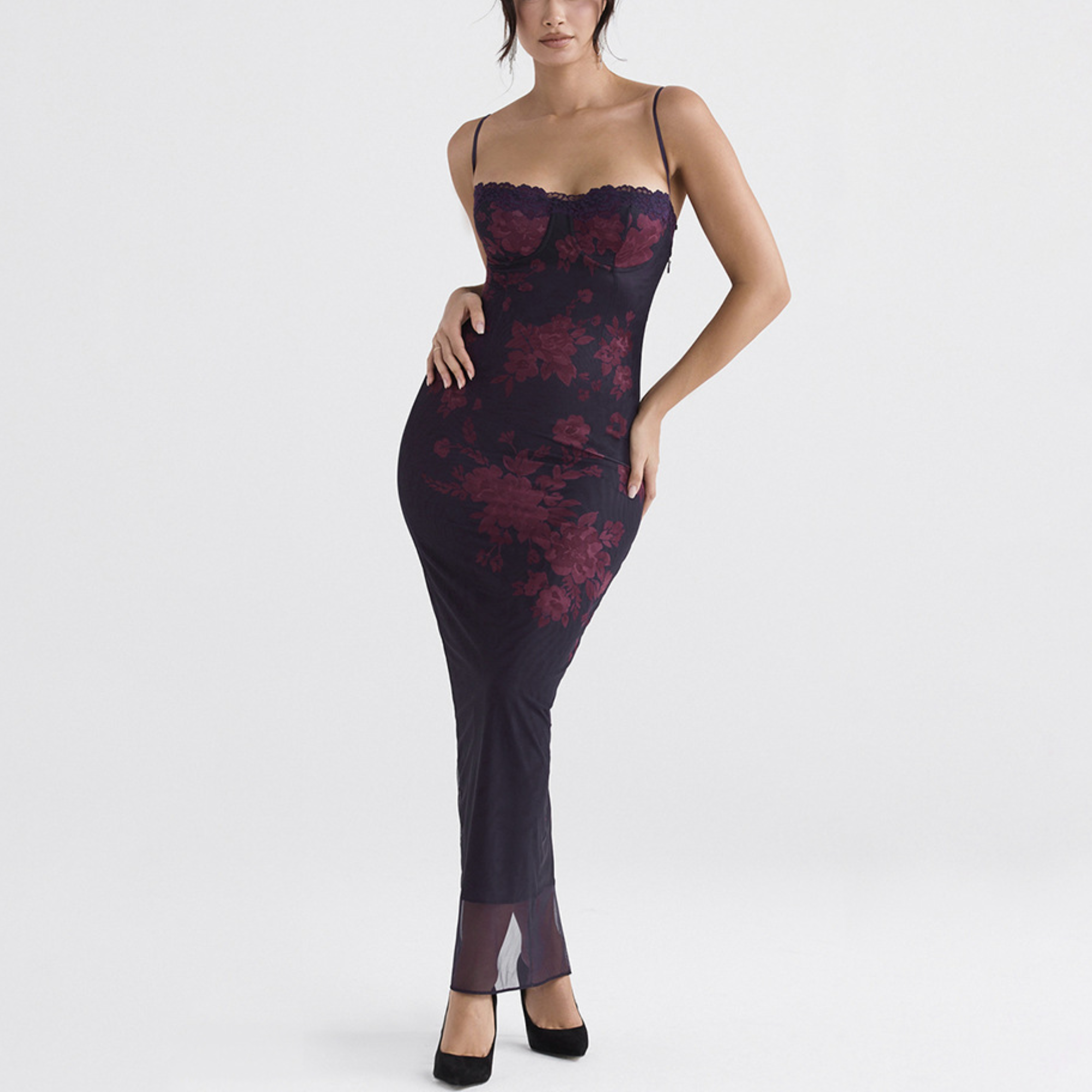 Lottie -Floral Print Cocktail Evening Maxi Bodycon Dress