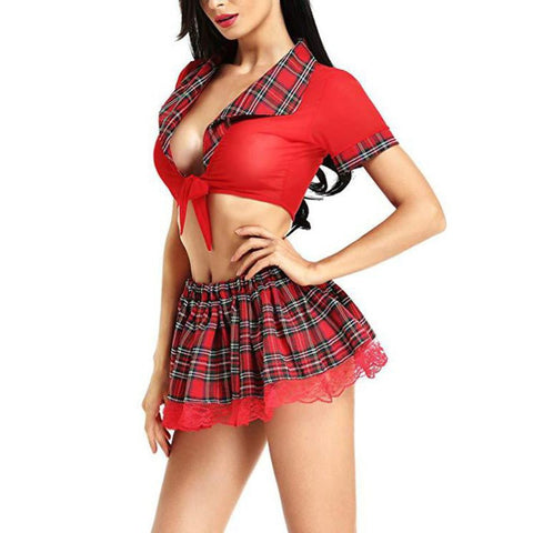 Avidlove Lingerie Sets Costume 2 Piece Outfits with Tie Top and Mini Pleated Skirt