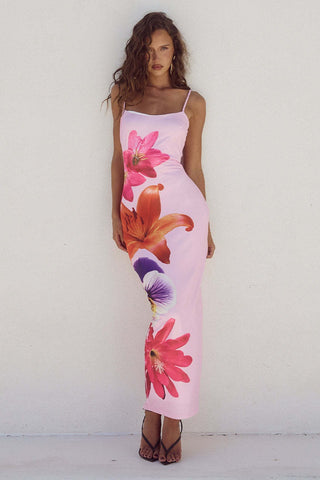 Strappy Floral Print Fitted Dress
