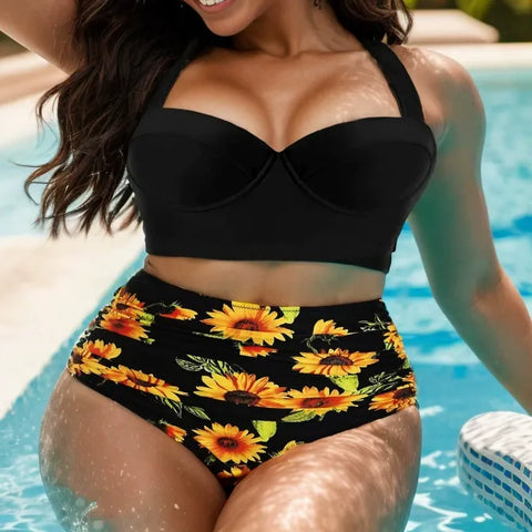 Floral Print High Waisted Bikini Bottom