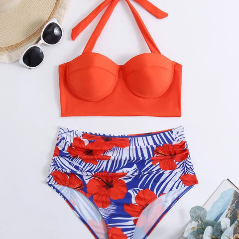 Floral Print High Waisted Bikini Bottom