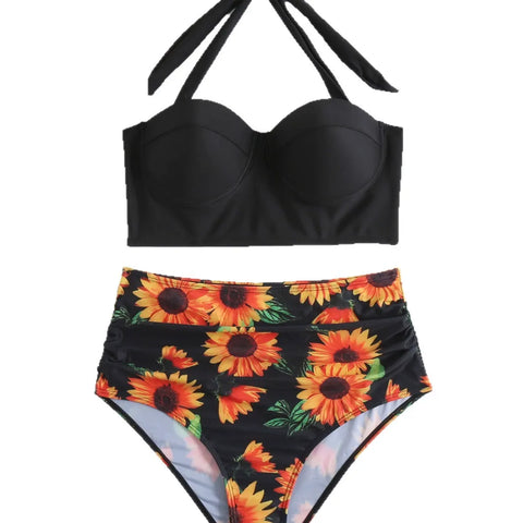 Floral Print High Waisted Bikini Bottom
