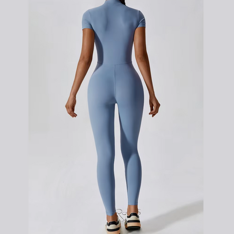 Joyce - Short Sleeve Mock Neck Active Zipper Jumpsuit