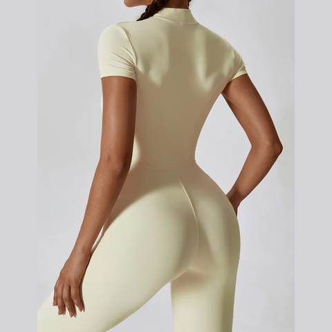 Joyce - Short Sleeve Mock Neck Active Zipper Jumpsuit