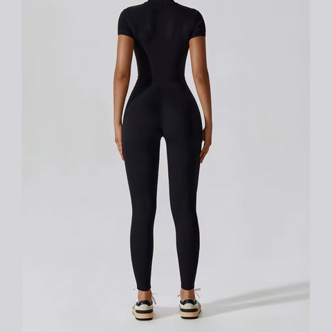 Joyce - Short Sleeve Mock Neck Active Zipper Jumpsuit