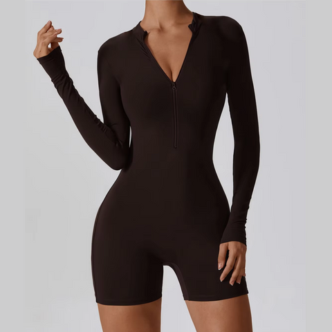 Karina - Long Sleeve Zipper Active Romper
