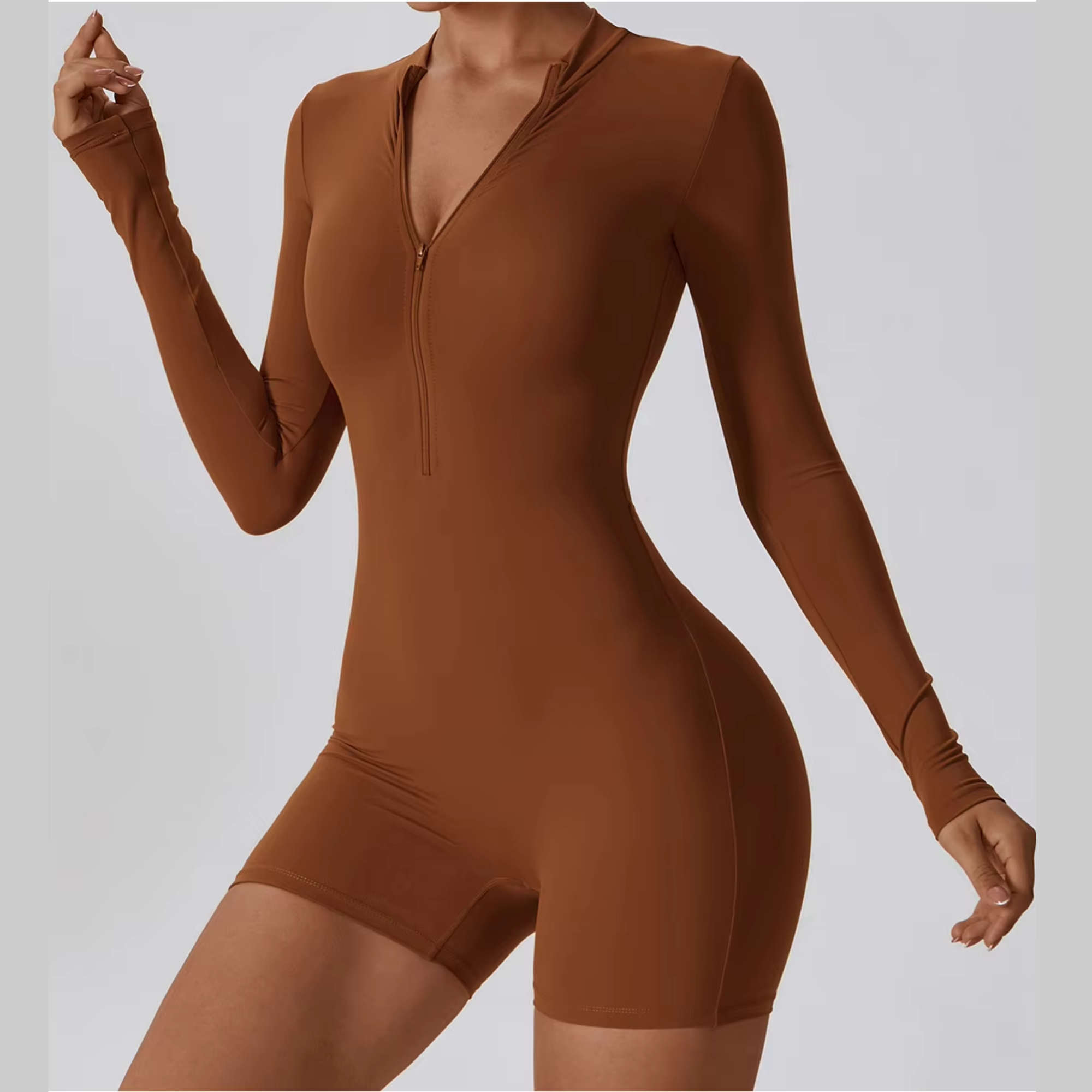 Karina - Long Sleeve Zipper Active Romper