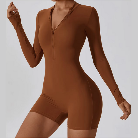 Karina - Long Sleeve Zipper Active Romper