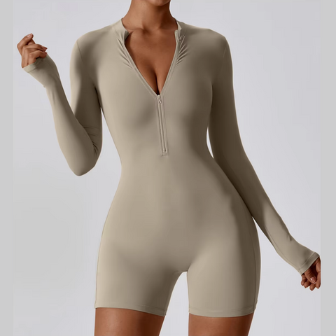 Karina - Long Sleeve Zipper Active Romper