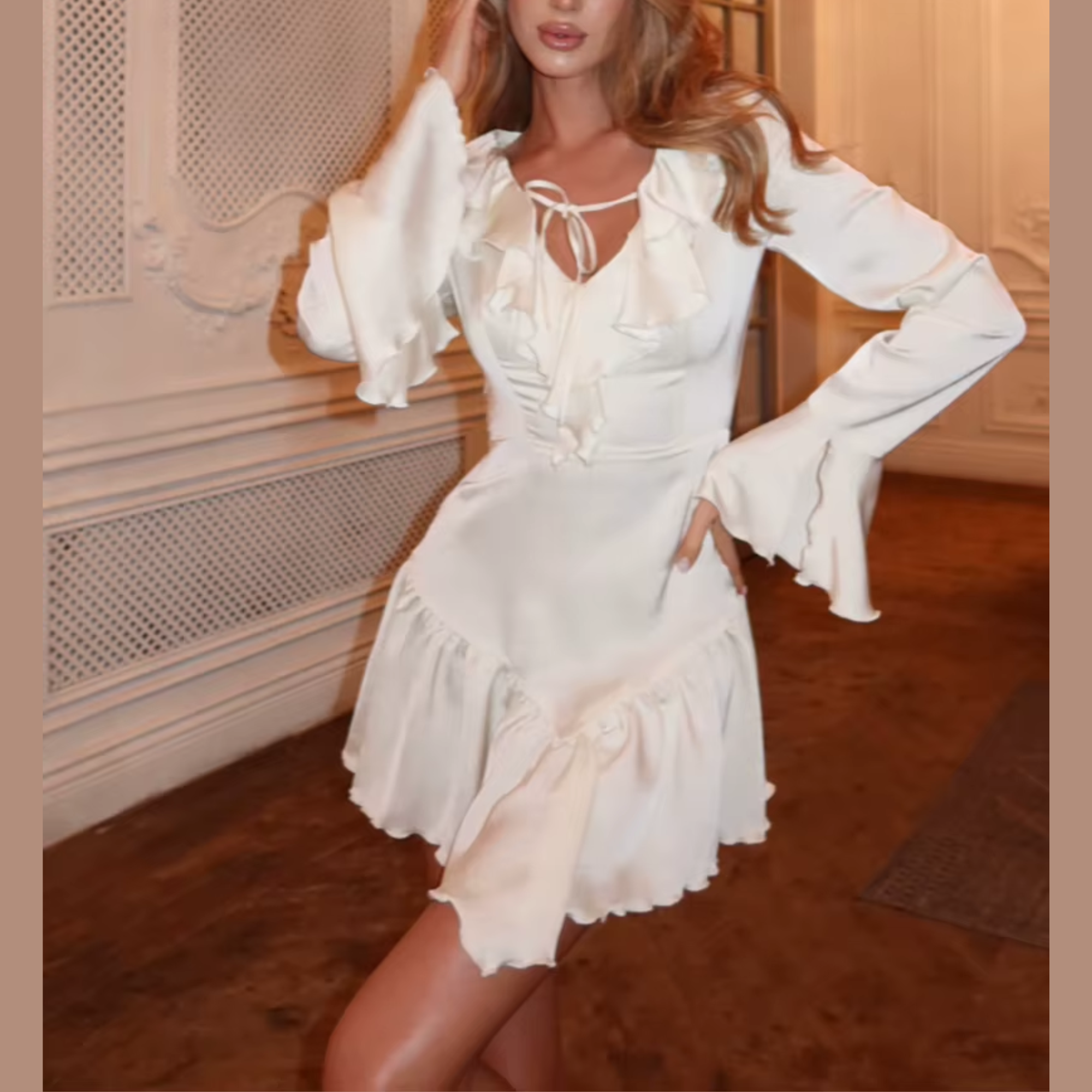Kennedy - White V Neck Ruffle Mini Dress