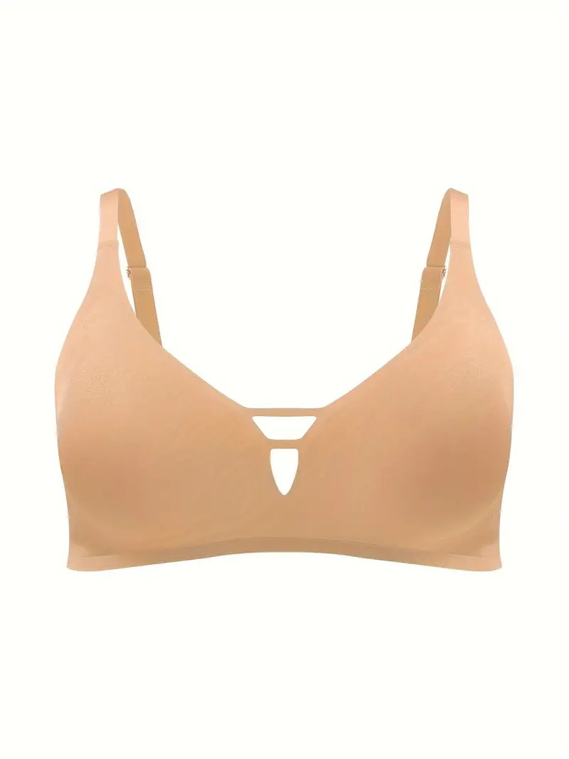 Women's Plus Size Simple Seamless Cut-out Wireless Bra Khaki