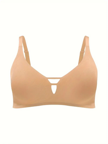 Women's Plus Size Simple Seamless Cut-out Wireless Bra Khaki