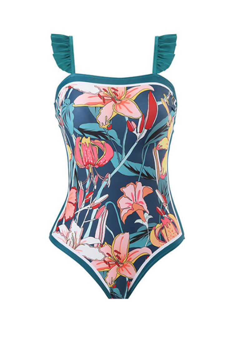 FLORAL PRINT ONE-PIECE SWIMSUIT - Green