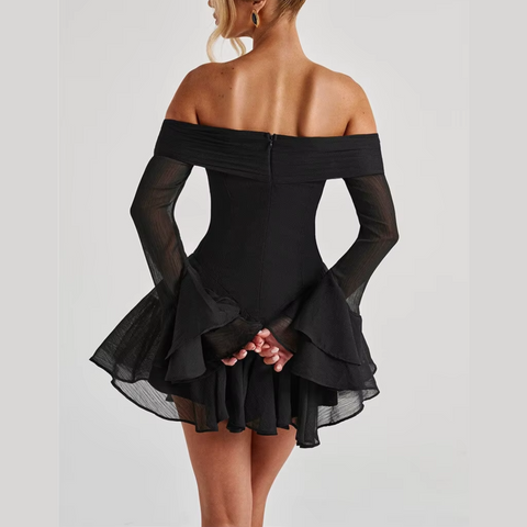 Petal - Off Shoulder Flare Sleeve Mini A-line Dress