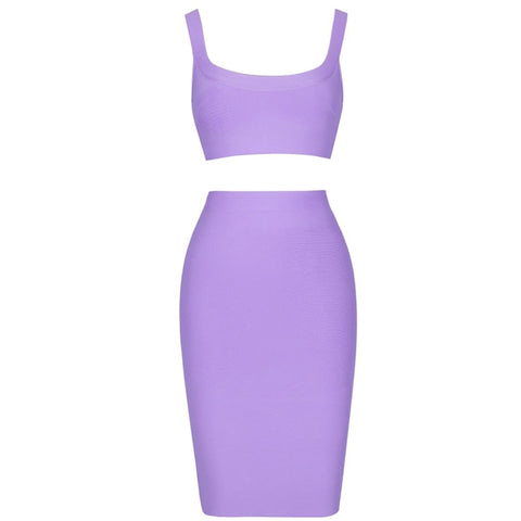 Stephanie - Lilac Two Piece Bandage Skirt Set