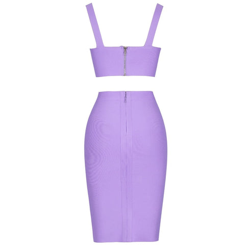 Stephanie - Lilac Two Piece Bandage Skirt Set