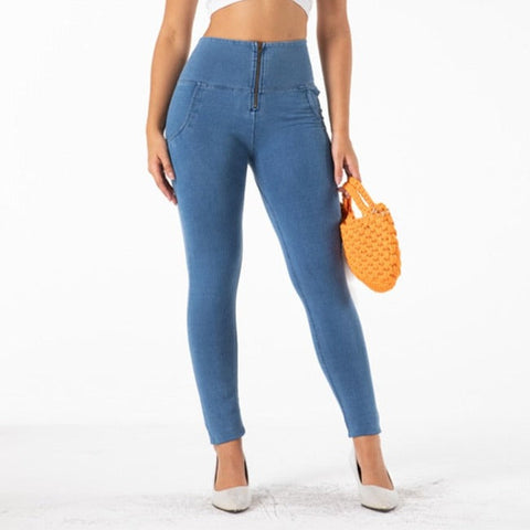 Cheeky Blue High Waist Zip Front Butt Lift Jeggings