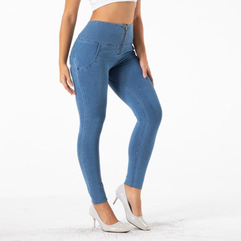 Cheeky Blue High Waist Zip Front Butt Lift Jeggings