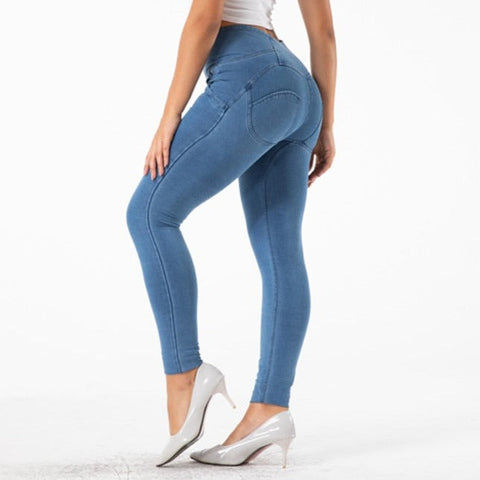 Cheeky Blue High Waist Zip Front Butt Lift Jeggings