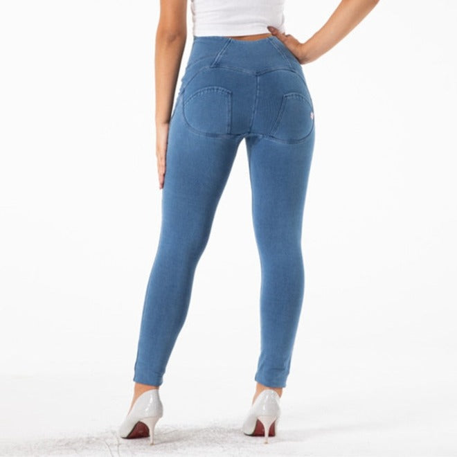 Cheeky Blue High Waist Zip Front Butt Lift Jeggings