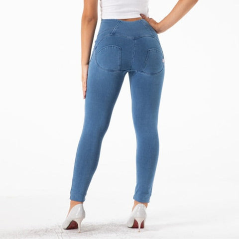 Cheeky Blue High Waist Zip Front Butt Lift Jeggings